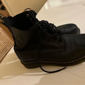Dr. Martens Black Leather Boots with Yellow Stitching (EU 51/ UK 7 / US 9)